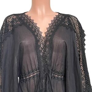 Charo Ruiz Ibiza Kaftan Indya Black Cotton Lace Boho Cover Up Size S‎ NWT